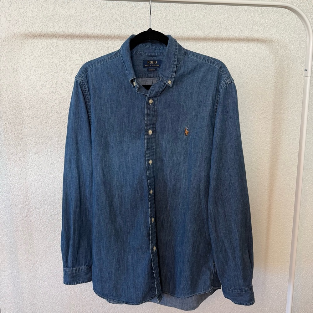 Polo by Ralph Lauren Men's Blue Denim Shirt Trendy Classic